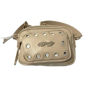 NWT ED HARDY Faux Leather Grommet Camera Crossbody Bag